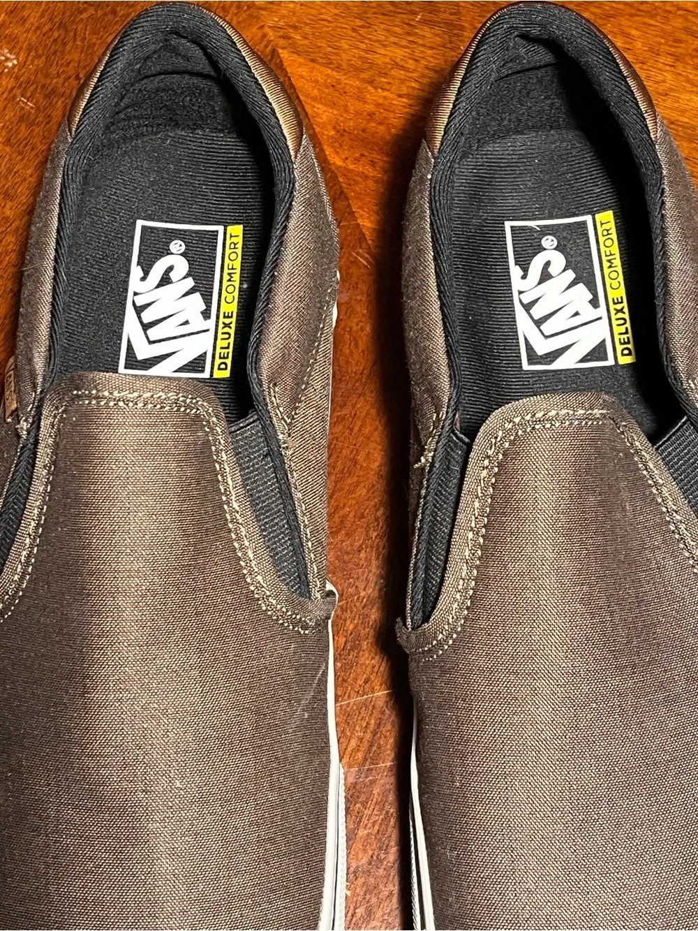 Vans Asher Deluxe Confort Slip-On Canvas Sneakers - Walnut with White Sole